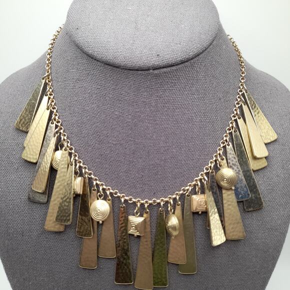 Chico's Gold Metal Fringe Necklace, Swirled Charm Accents, 18 1/2" - Picture 4 of 13